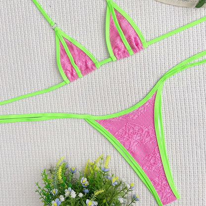 Sexy Neon Tie String Triangle Brazilian Bikini Swimsuit - On sale