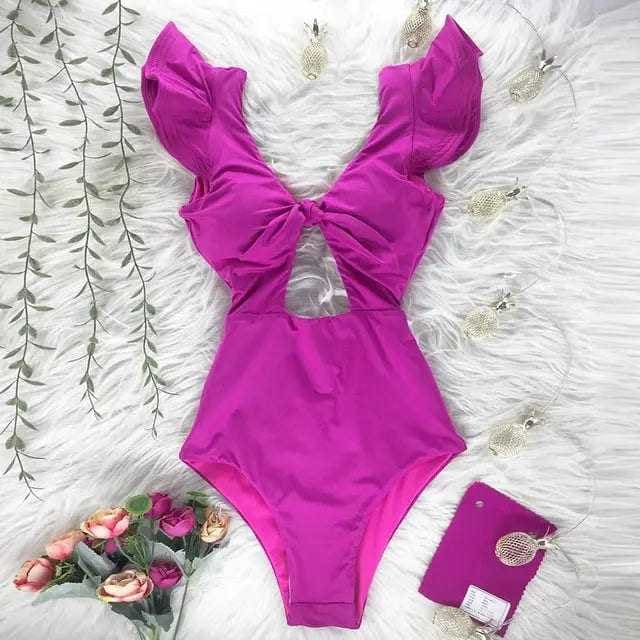 Sexy Off The Shoulder Ruffle Print Floral One Piece Swimsuit - NA19636Z3 / XL On sale