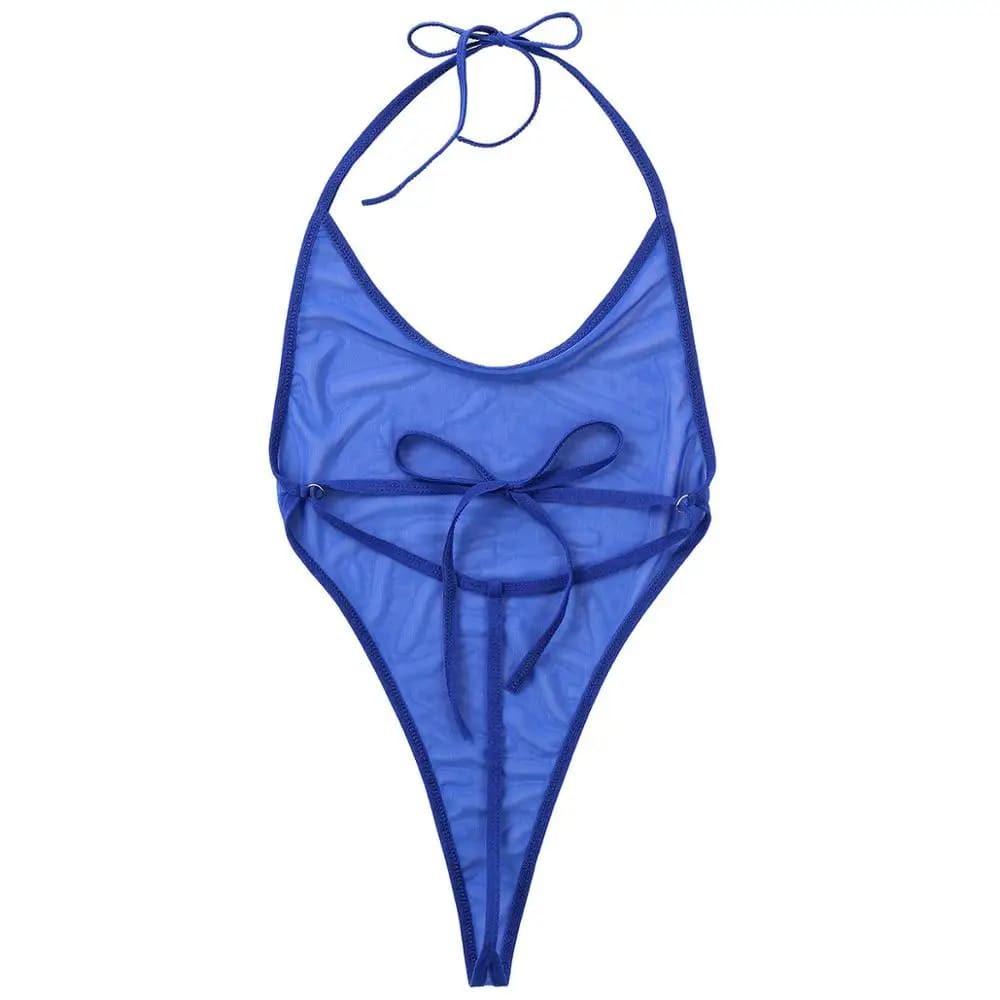 Sexy One-piece Sheer Mesh Thong Bodysuit Swimwear - On sale