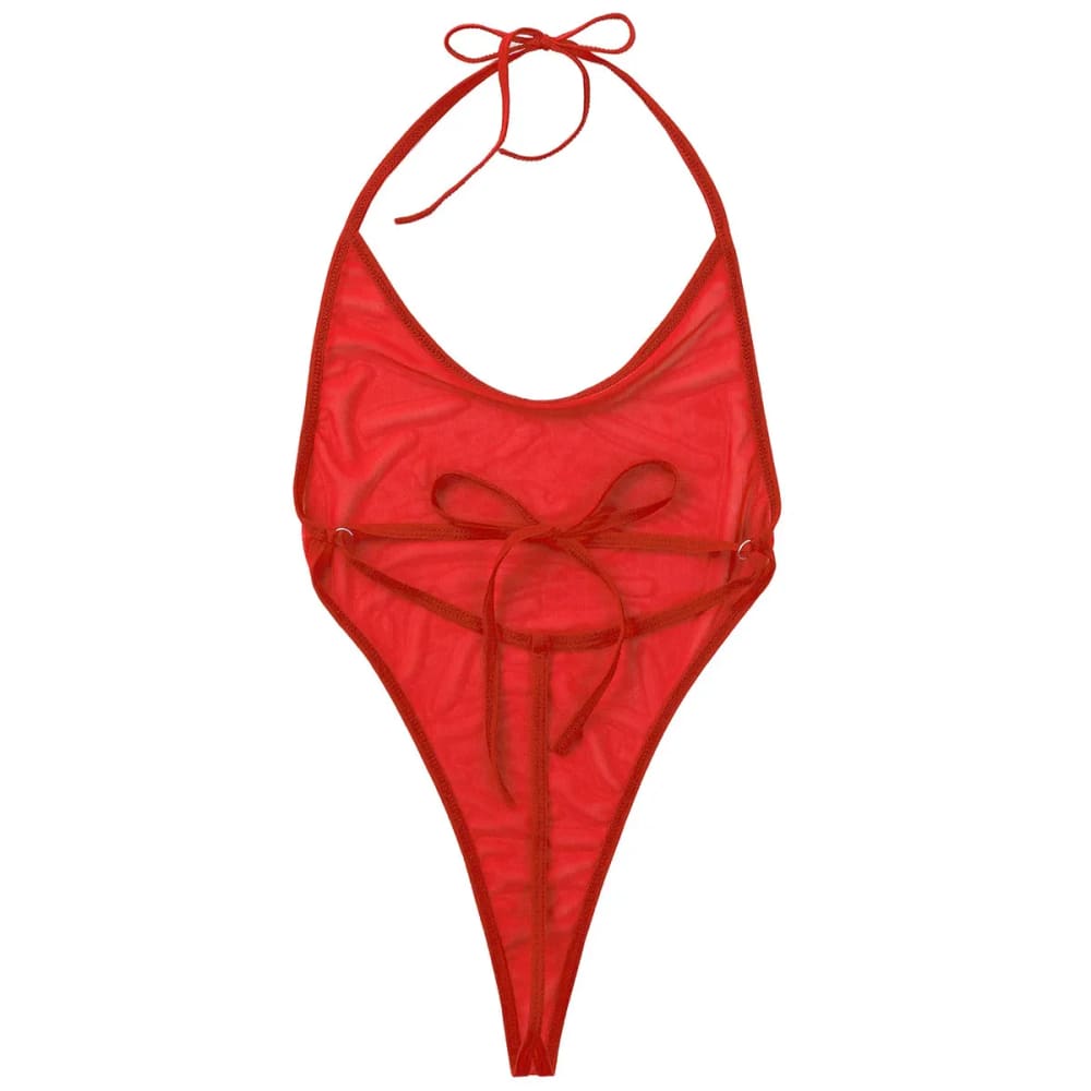 Sexy One-piece Sheer Mesh Thong Bodysuit Swimwear - On sale