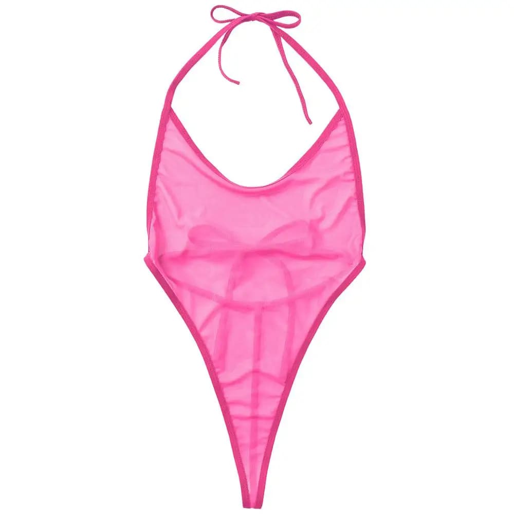Sexy One-piece Sheer Mesh Thong Bodysuit Swimwear - On sale