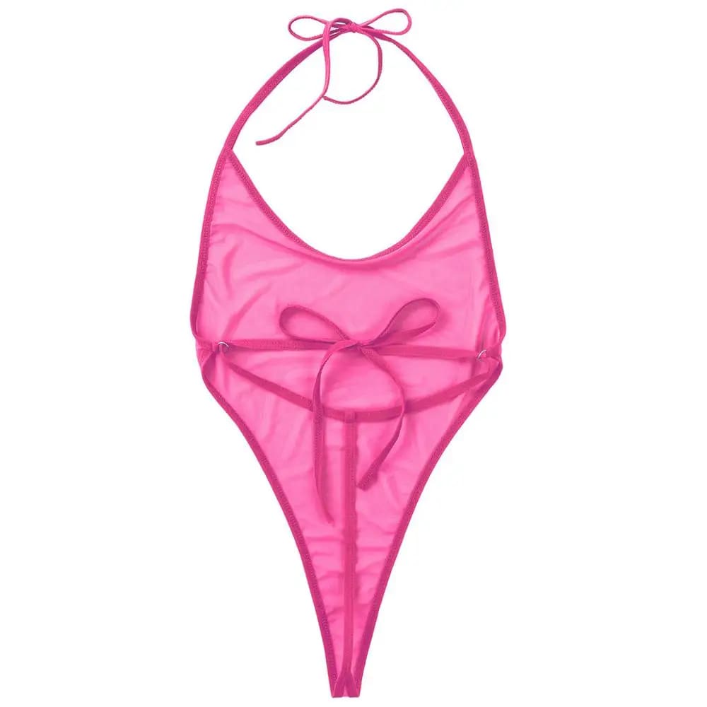 Sexy One-piece Sheer Mesh Thong Bodysuit Swimwear - On sale