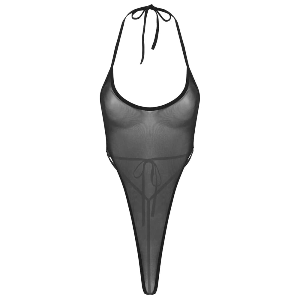 Sexy One-piece Sheer Mesh Thong Bodysuit Swimwear - Black / One Size On sale