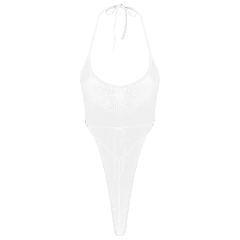 Sexy One-piece Sheer Mesh Thong Bodysuit Swimwear - White / One Size On sale