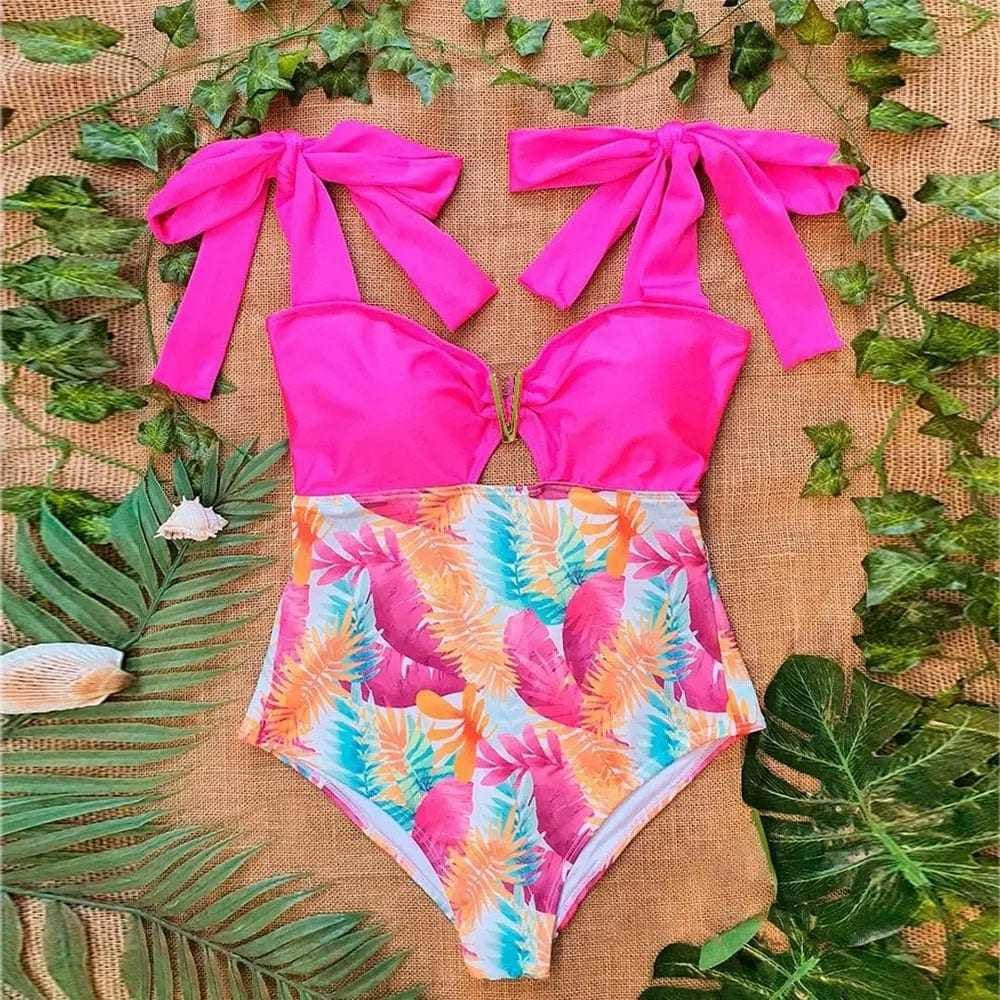 Sexy One Shoulder Ruffle Print Floral Piece Swimsuit - CZ19999P7 / S On sale