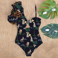 Sexy One Shoulder Ruffle Print Floral Piece Swimsuit - SW19943D3 / S On sale