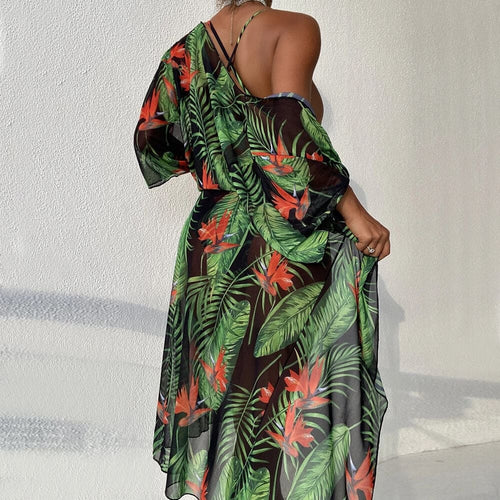 Sexy Palm Open Back Deep V One Piece Swimsuit - On sale