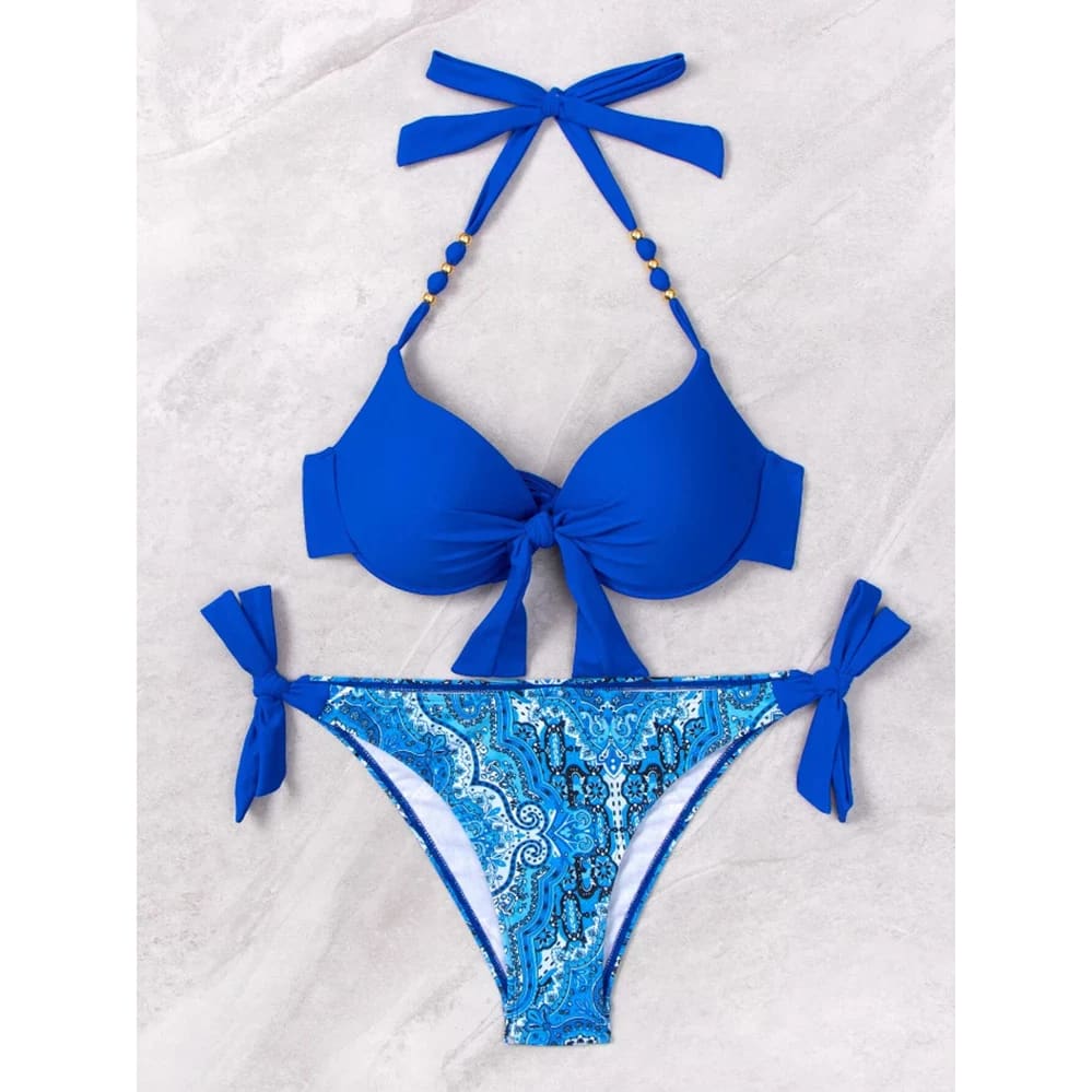 Sexy Print Halter Bikini Set – Bandage Backless Swimwear - On sale