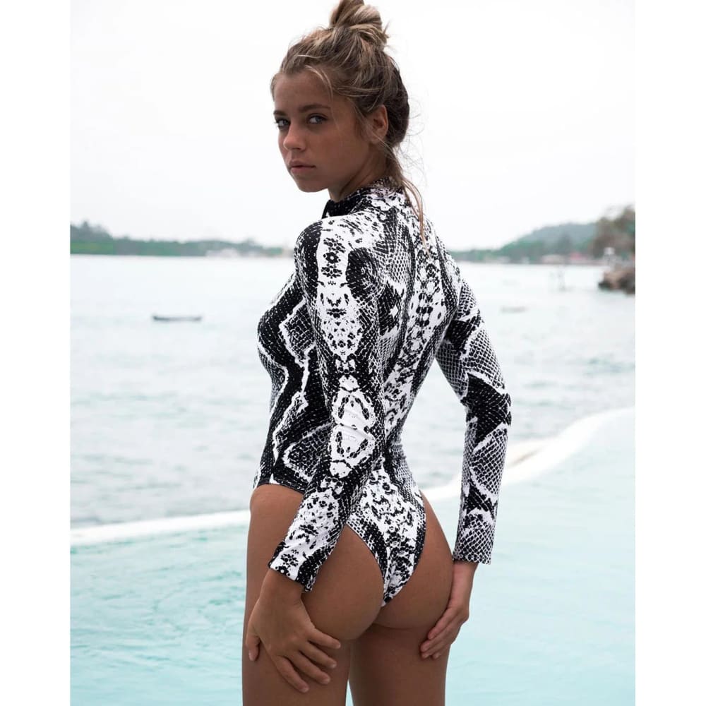 Sexy Print Long Sleeve Monokini – Women’s One Piece Swimsuit - On sale