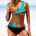 Sexy Printed Plus Size Push Up High Waisted Bikini Swimsuit - BLUE CURACAO / XL On sale