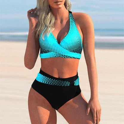 Sexy Printed Plus Size Push Up High Waisted Bikini Swimsuit - BLUE DOT / 2XL On sale