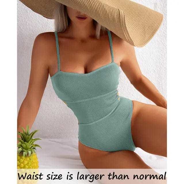Sexy Ribbed High Cut One Piece Swimsuit Out Monokini - Light Green / M On sale