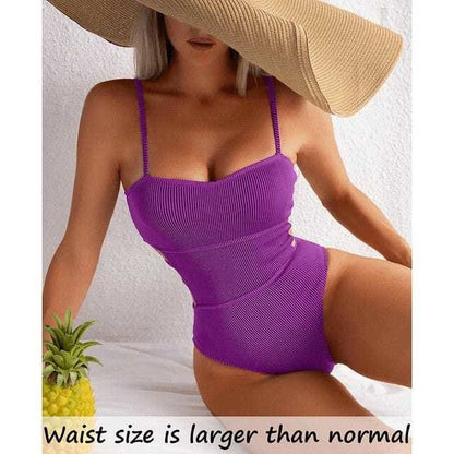 Sexy Ribbed High Cut One Piece Swimsuit Out Monokini - Purple / M On sale