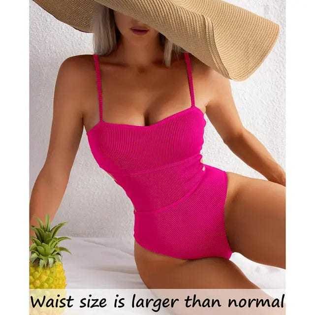 Sexy Ribbed High Cut One Piece Swimsuit Out Monokini - Rose / L On sale
