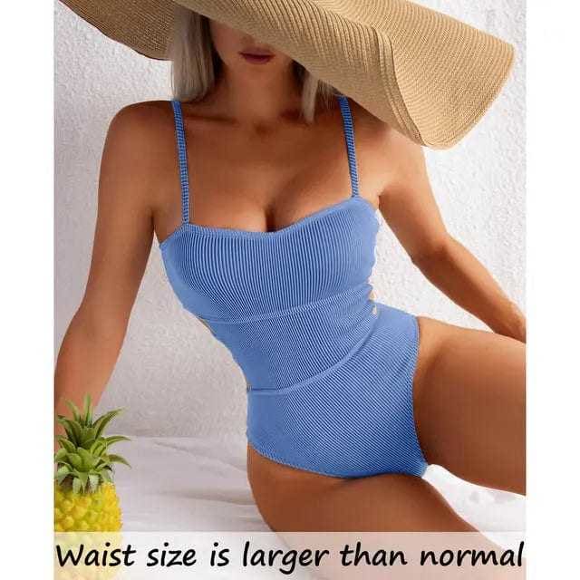 Sexy Ribbed High Cut One Piece Swimsuit Out Monokini - Sky Blue / M On sale