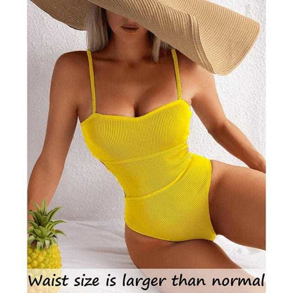 Sexy Ribbed High Cut One Piece Swimsuit Out Monokini - Yellow / M On sale