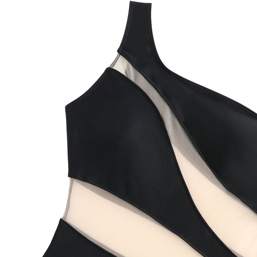 Sexy Sheer Mesh One Shoulder Piece Swimsuit - On sale