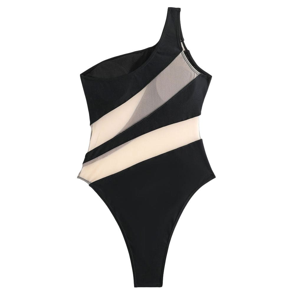 Sexy Sheer Mesh One Shoulder Piece Swimsuit - On sale