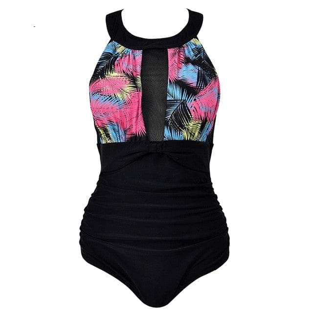 Sexy Slimming Mesh Patchwork One Piece Swimsuits Plus Size - 96468 / L On sale