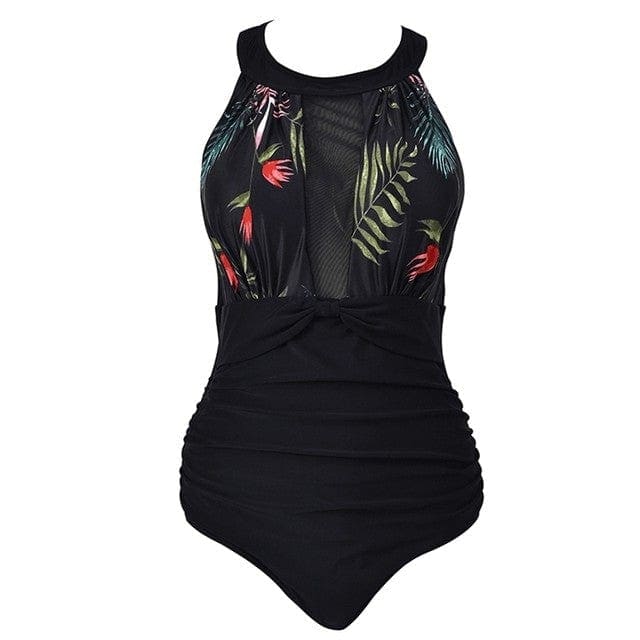 Sexy Slimming Mesh Patchwork One Piece Swimsuits Plus Size - 96469 / L On sale