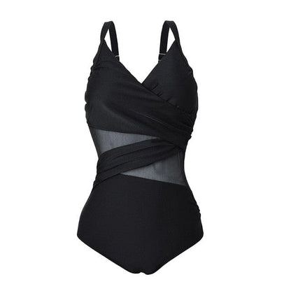 Sexy Slimming Mesh Patchwork One Piece Swimsuits Plus Size - black / L On sale