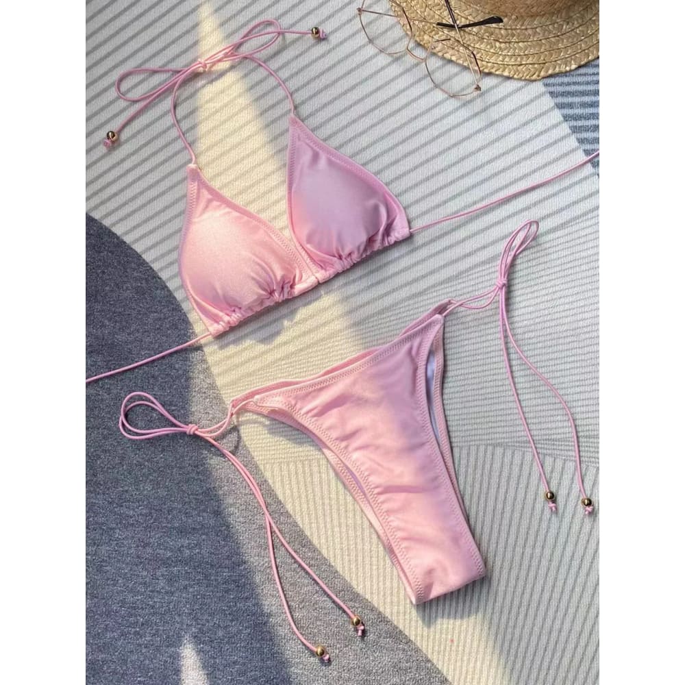 Sexy Solid Micro Brazilian Thong Bikini Set - On sale