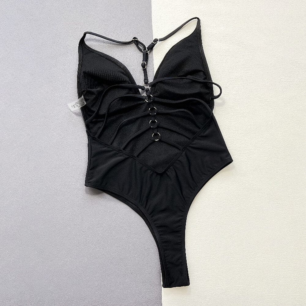 Sexy Strappy Low Back One Piece Swimsuit - On sale