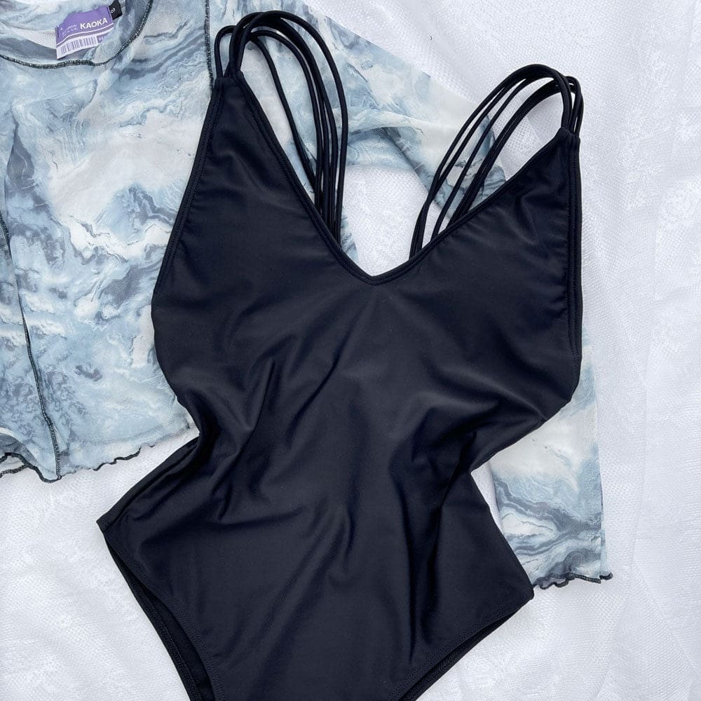 Sexy Strappy Low Back V Neck Brazilian One Piece Swimsuit - On sale