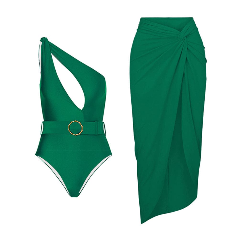 Sexy Twist Cover-Up Belted Brazilian One-Piece Swimsuit - On sale