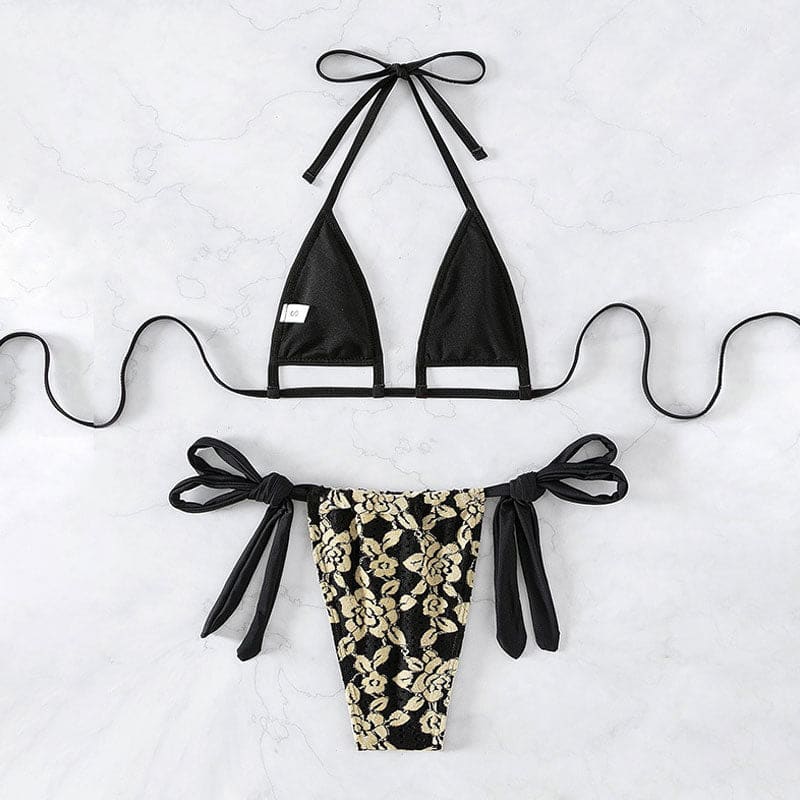Sexy Vintage Floral Lace Micro Triangle Brazilian Bikini - On sale