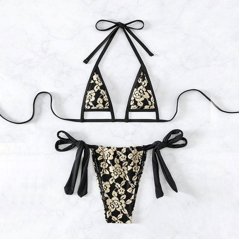 Sexy Vintage Floral Lace Micro Triangle Brazilian Bikini - On sale