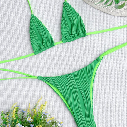 Sexy Wavy Tie String Triangle Brazilian Bikini Swimsuit - On sale