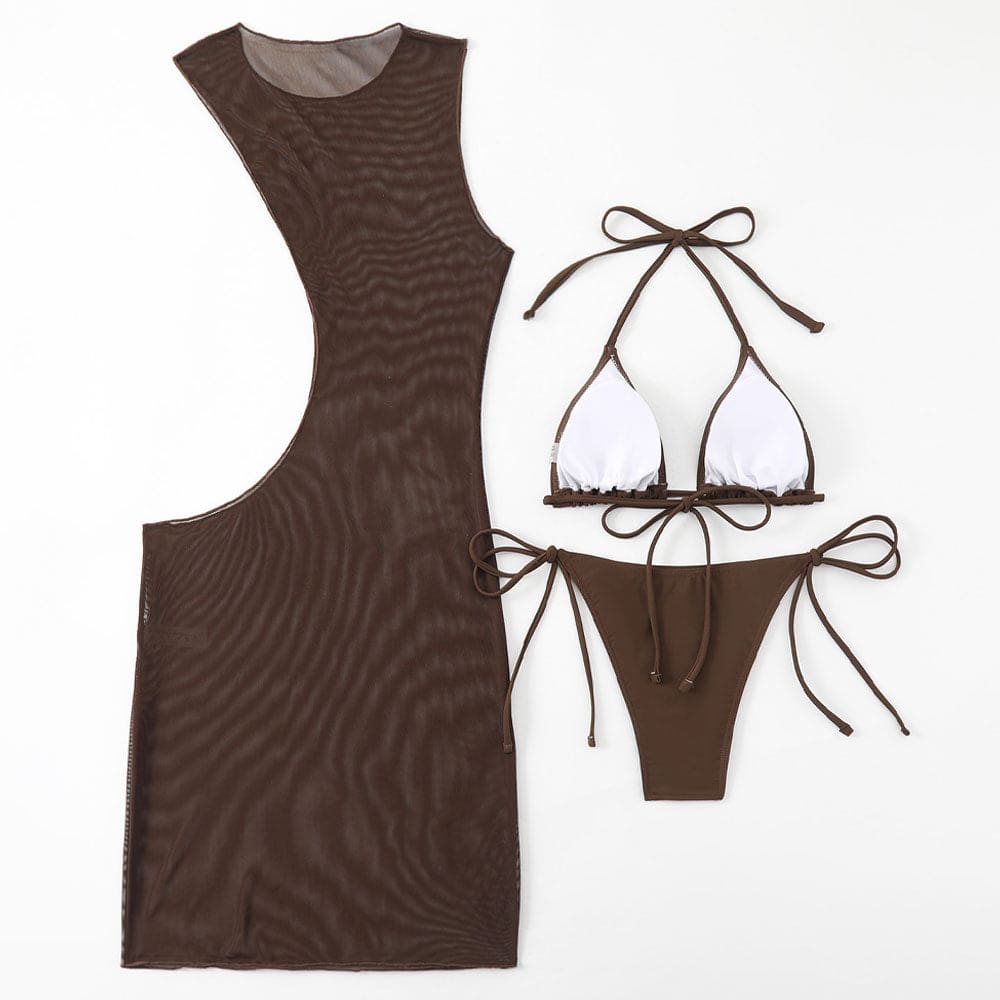 Sheer Mesh Brazilian Bikini Set | Sexy Three-Piece Swimsuit - On sale