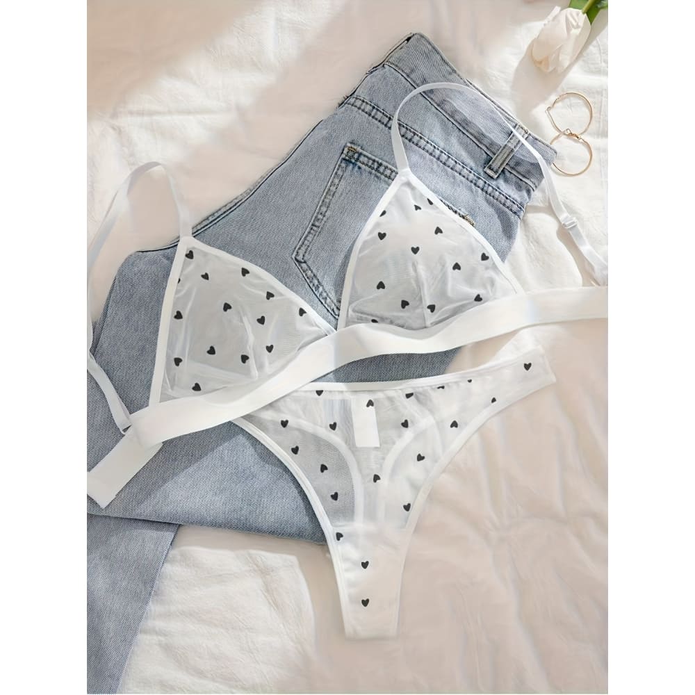 Sheer Mesh Floral Heart Bikini Set – Sexy Triangle Swimwear - On sale