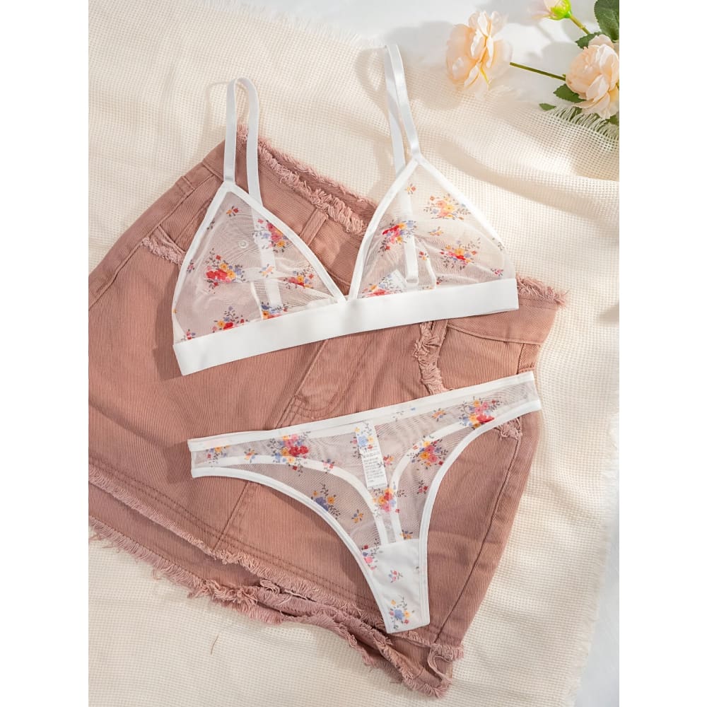 Sheer Mesh Floral Heart Bikini Set – Sexy Triangle Swimwear - On sale