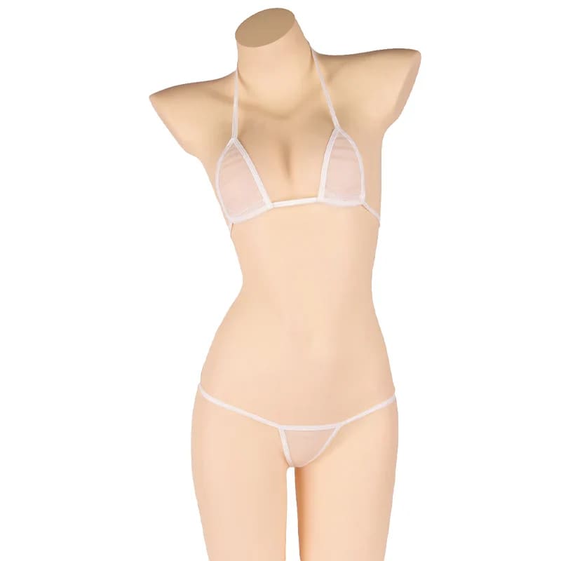 Sheer Mesh Micro Bikini Set – Transparent G-String - White / Size fits all On sale