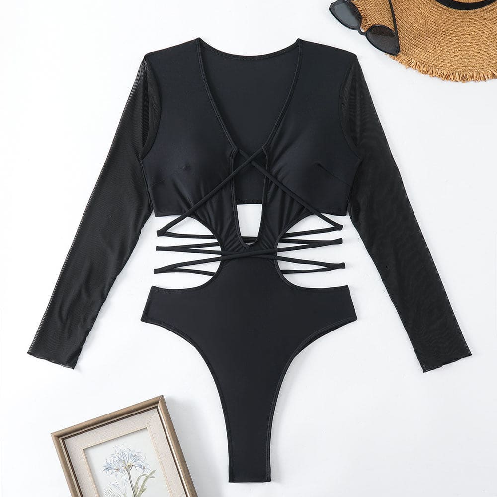 Sheer Sleeve High Leg Cutout Monokini | Sexy Brazilian One-Piece - On sale