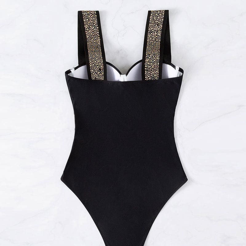 Shimmery Crystal Sweetheart Underwire Brazilian One Piece Swimsuit - On sale