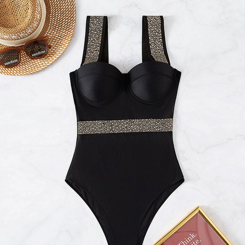Shimmery Crystal Sweetheart Underwire Brazilian One Piece Swimsuit - On sale
