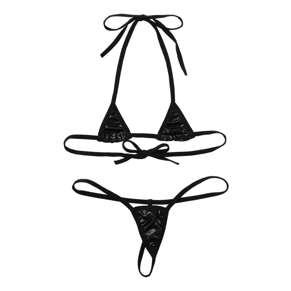 Shiny Metallic Halterneck Micro Thong Bikini Set - On sale