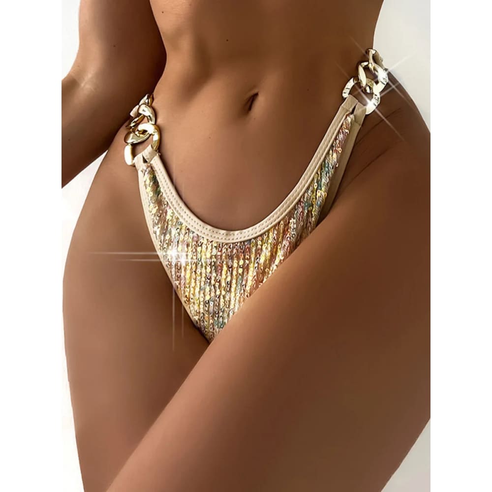 Shiny Sequins Bikinis: Metal Chains and Glamour - On sale