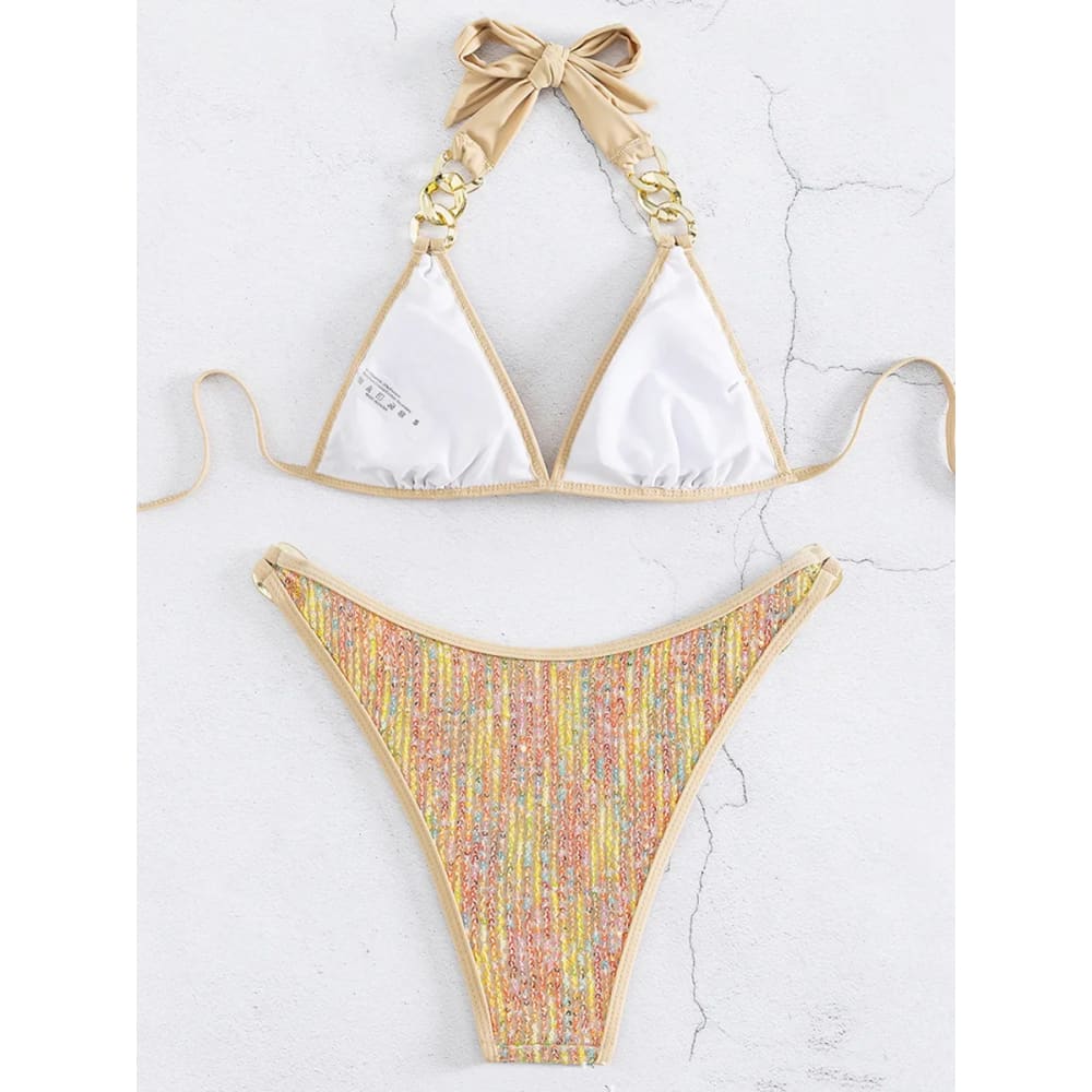 Shiny Sequins Bikinis: Metal Chains and Glamour - On sale
