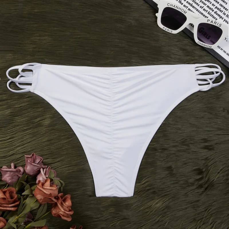 Side Hollow‑Out Low‑Waist Thong Bikini Bottom for Women - White / XS On sale