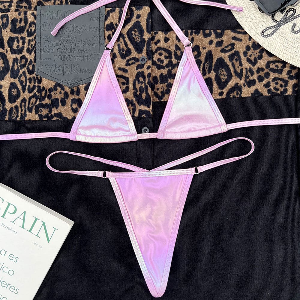 Silky Pink O - Ring Micro Triangle Thong Bikini - On sale