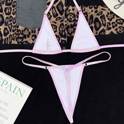 Silky Pink O - Ring Micro Triangle Thong Bikini - On sale