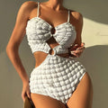 Smocked Popcorn Cutout Monokini One Piece Swimsuit - White / S On sale