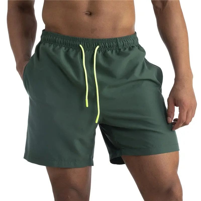 2022 Solid Mens Swimwear Swimming Shorts - dark green02 / M(Asian size) On sale