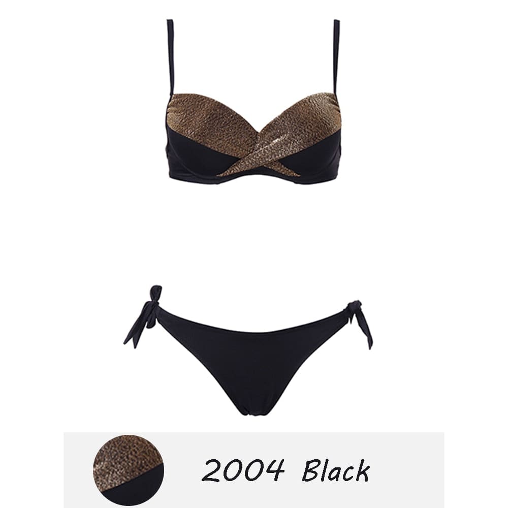 Solid Push Up Halter Underwire Bikini Swimsuit - 2004 Black / S On sale