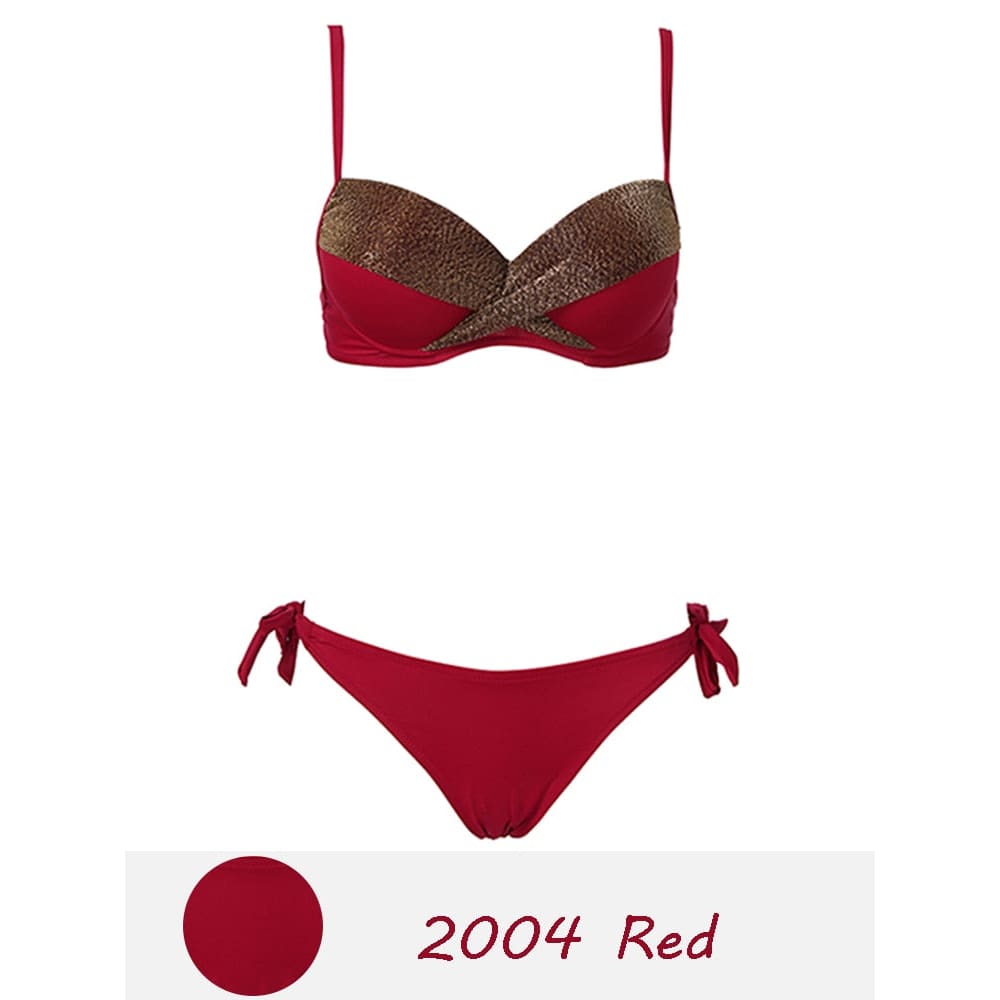 Solid Push Up Halter Underwire Bikini Swimsuit - 2004 Red / S On sale