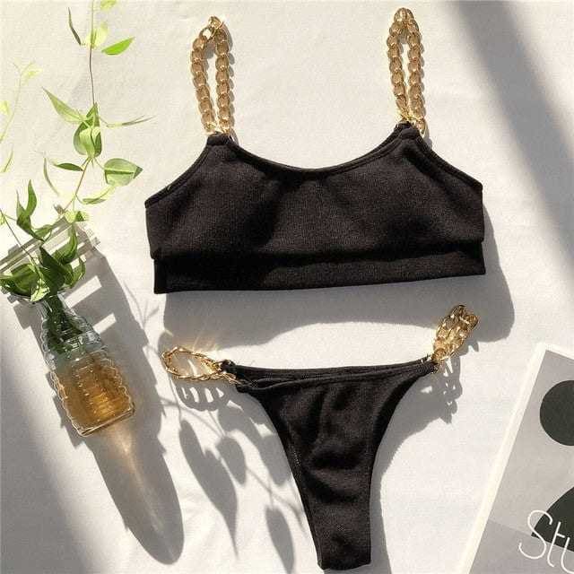Solid Ribbed High Waist Bandeau Brazilian Bikini Swimsuit - 2796-1 / XL On sale